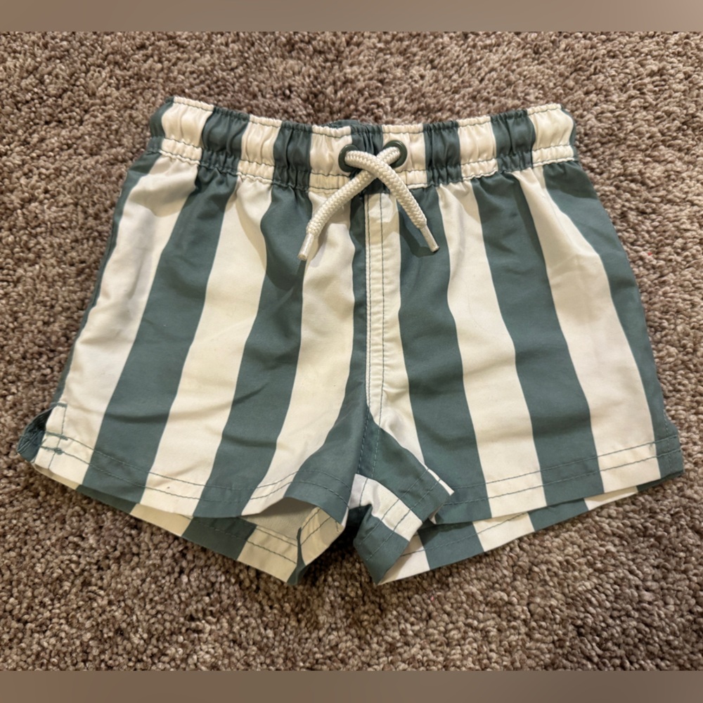 Kids Striped Swim Trunks - Green and White